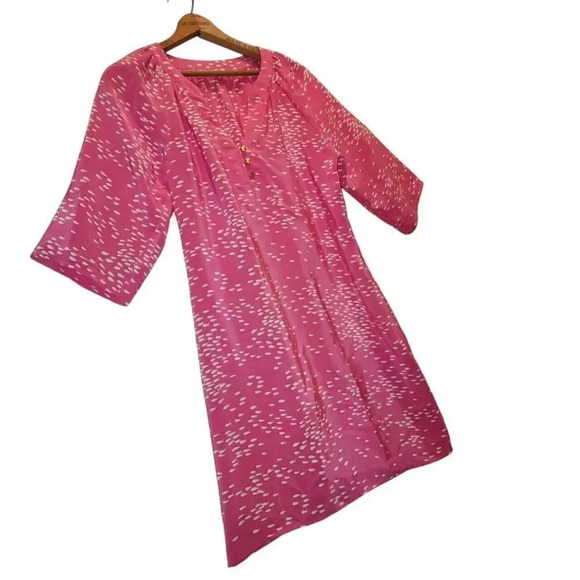 Twelfth Street by Cynthia Vincent Dress Size Small Pink White Fish Patterns Silk - Picture 2 of 10